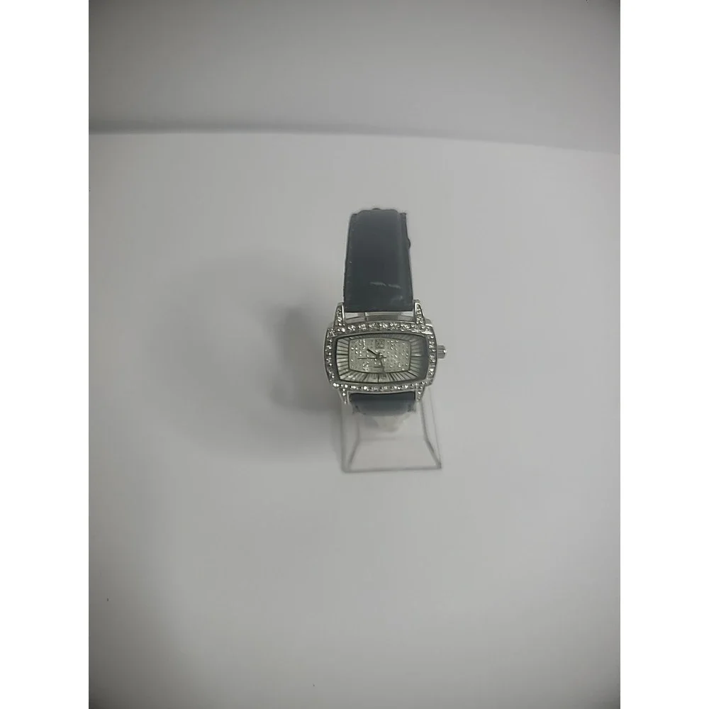 Vintage NY&CO Wristwatch Watch Silver Tone Sparkle Black Band Jewelry